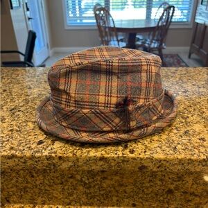 PENDLETON Men’s Vintage 100% Virgin Wool Fedora  Hat Size 7 Tan Red Black Plaid